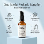 Hair Theory Scalp Activation Oil (Step 01, pre-wash) 50 ml amber glass bottle on a white background.